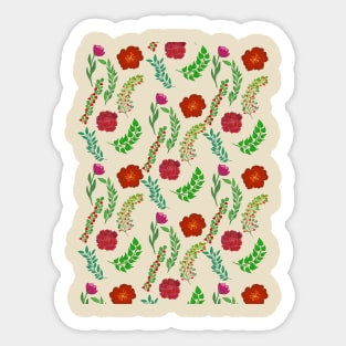 RED PEONY AND POPPY FLOWERS WITH PRETTY GREEN LEAVES PATTERN Sticker